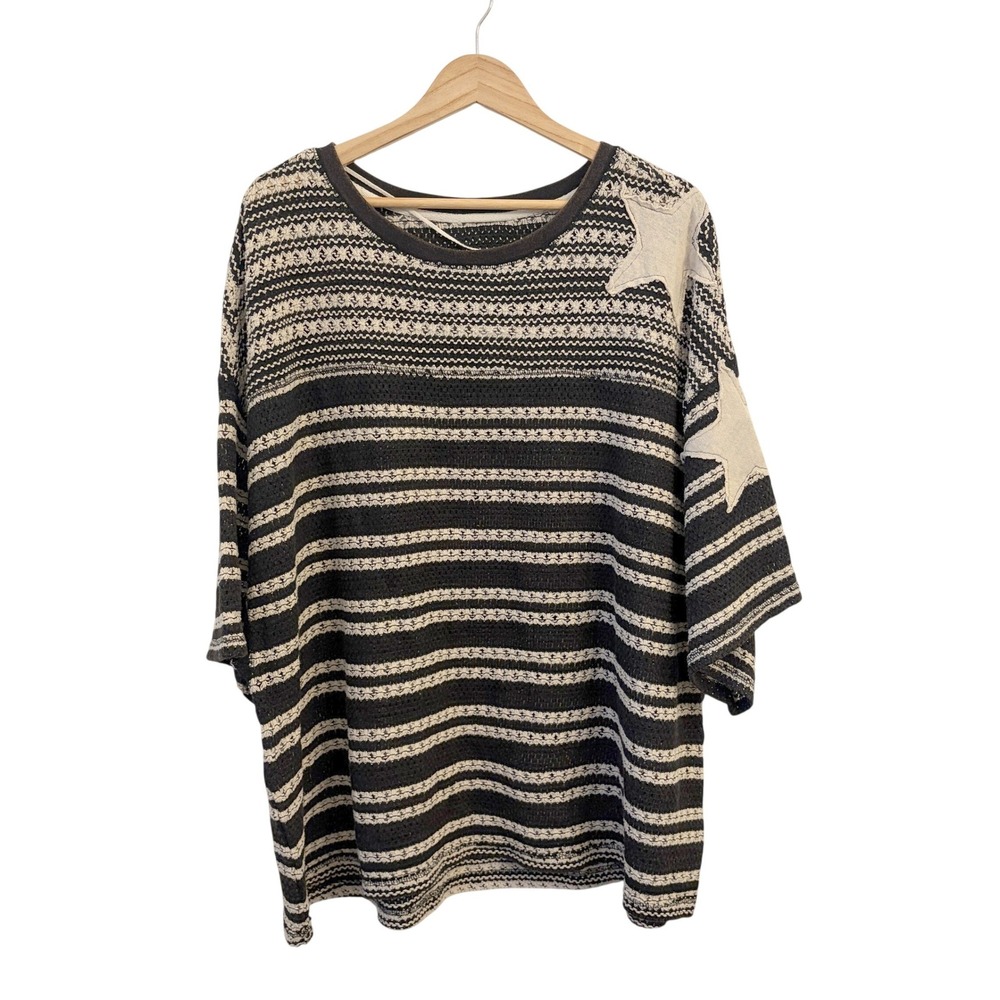 We The Free People Fun In the Sun Tee Crochet Knit Top M Star Boho Oversized NWT - Picture 3 of 11